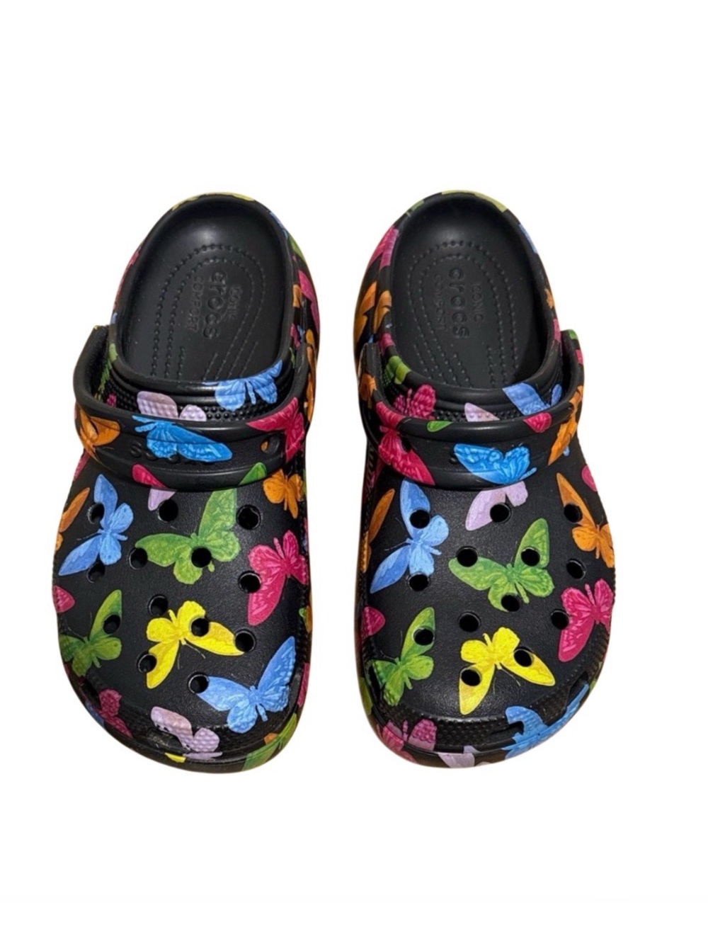 Crocs Classic Platform Graphic Clog Butterfly Black Multicolor Women’s 7